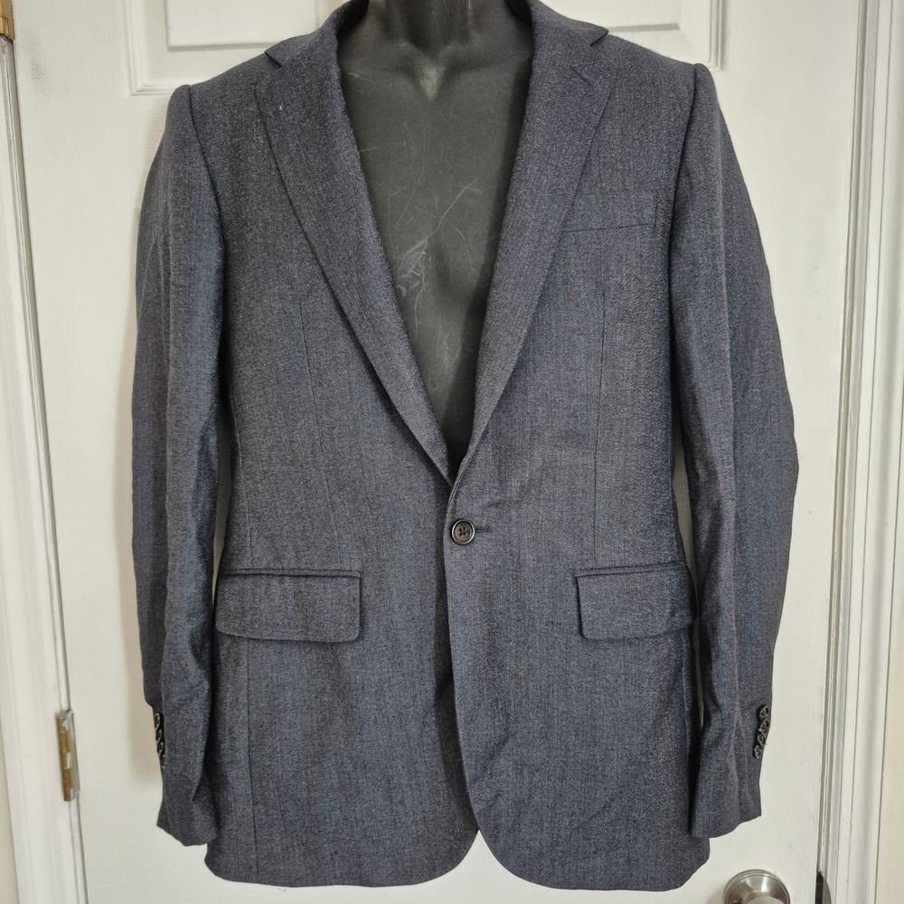 Indochino Mens Grey 100% Wool Simgle Button Blazer Sport Coat Bemberg Lining